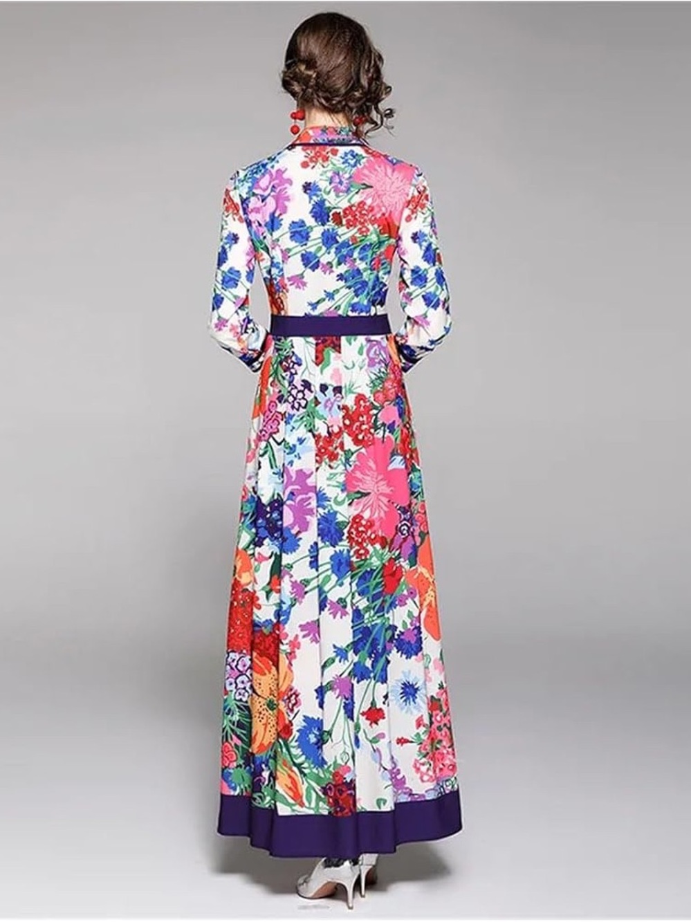 Avara Floral Long-Sleeve Maxi Dress in Pink and Purple size Medium - Picture 5 of 12
